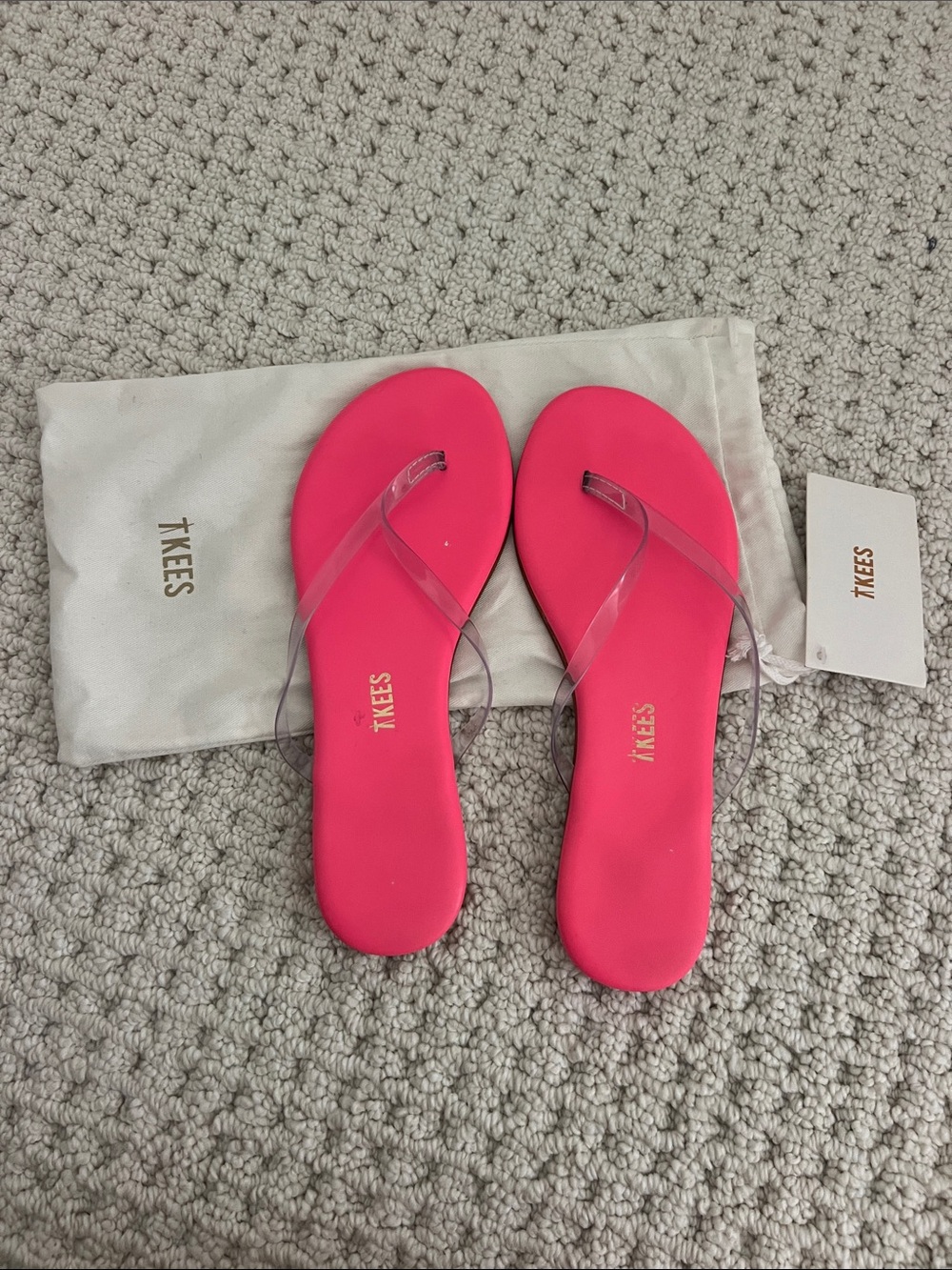 TKEES Hot Pink Flip Flop Sandals with Clear Straps
